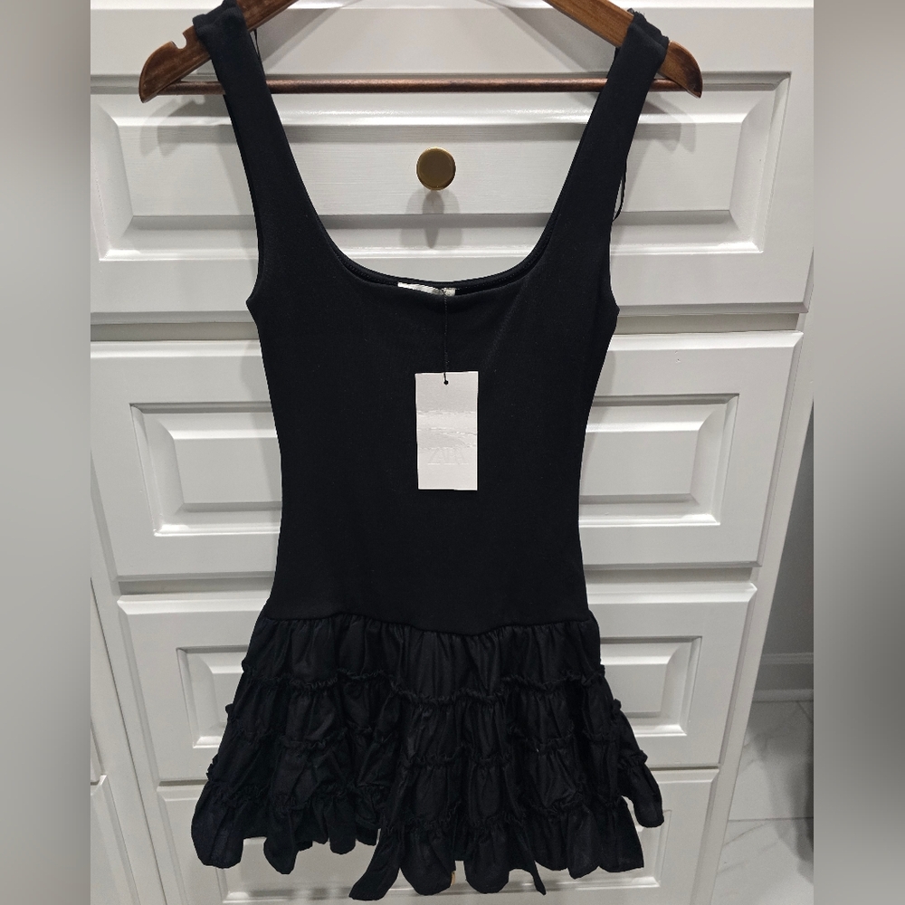 Zara Black Ruffled Mini Dress